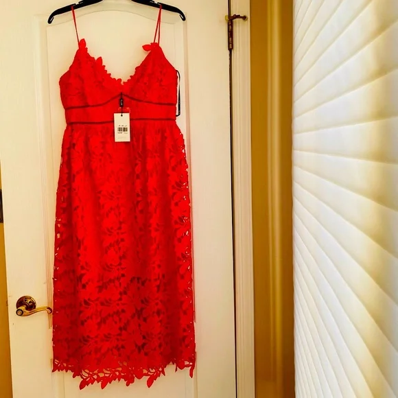 bardot fire red dress Yve Halter Dress